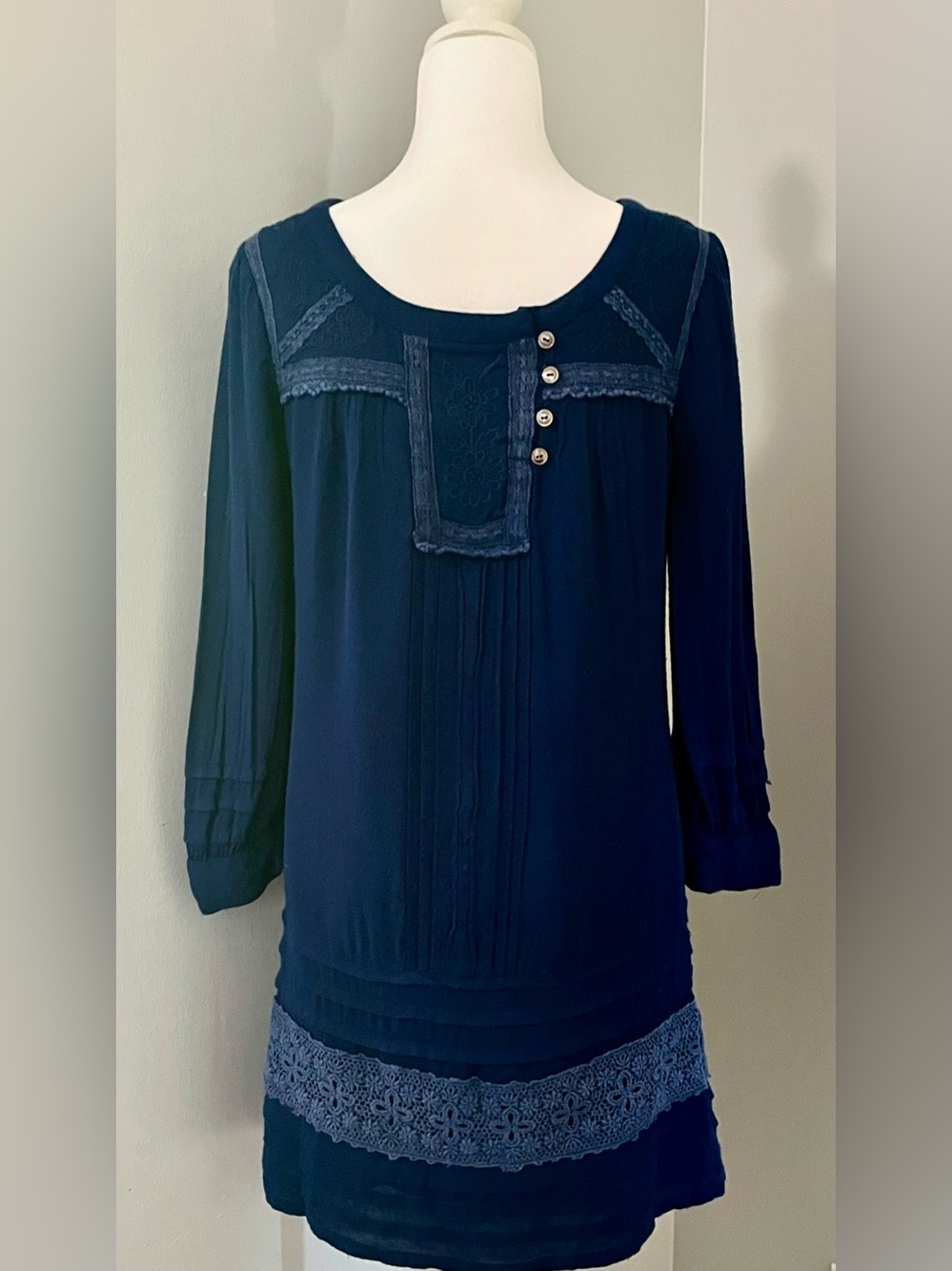 Leifsdottir Navy Blue Lace-Trim Shift Dress